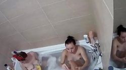 Two lesbian girls bathing